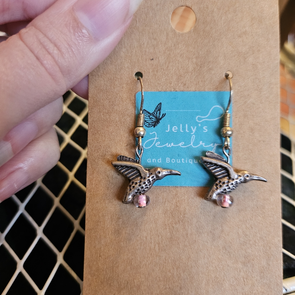 Jelly's Jewelry And Boutique Handcrafted Silver And Pink Hummingbird Earring